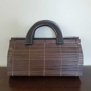 Reed/Wood Handbag With Wood Handles ~ Pre-Owned  Unbranded Collapsible Bamboo